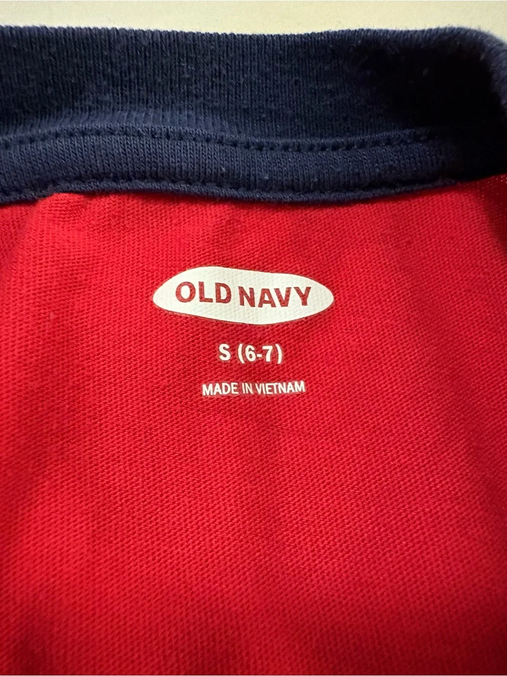 Old Navy Red Top with Blue Raglan Sleeves